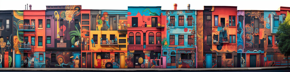 Explore the urban landscape with a psychedelic street art mural as your window to the city's soul.