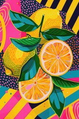 Abstract background with lemons in minimalistic flat hand drawn naive style. Simple tropical summer banner, trendy stylish fashion print, poster