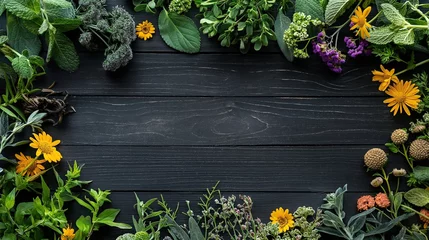 Fototapeten herbs  on a wooden board © sam richter