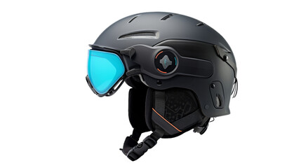 A black helmet with a striking blue visor, reflecting the elegance and strength it bestows