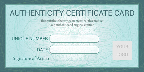 Authenticity certificate card with guilloche background - obrazy, fototapety, plakaty