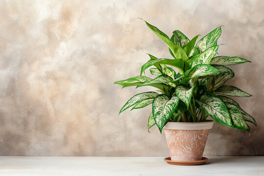 indoor plant in a granite pot on a stone background
