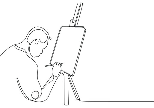 artist drawing on easel, continuous line art clip art preview