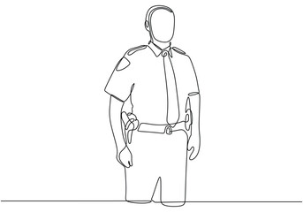 Police officer standing in one Continuous line drawing art.