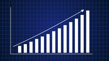 Business graph chart with growth trend on grid line background illustration