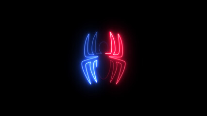 Abstract neon line Spider icon isolated on black background 4K illustration.	