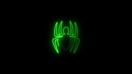 Abstract neon line Spider icon isolated on black background 4K illustration.	