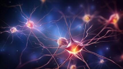 Naklejka na ściany i meble Neuron cell with neurons in connection. Science background