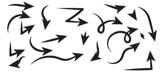 Set of dotted arrows in doodle style. Hand-drawn vector illustration EPS10. Great for banners, web, posters, cards, stickers and professional designs.