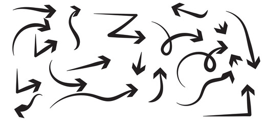 Set of dotted arrows in doodle style. Hand-drawn vector illustration EPS10. Great for banners, web, posters, cards, stickers and professional designs.