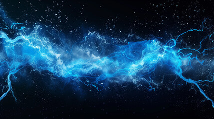 Abstract blue lightning on dark background. Futuristic style. 3D Rendering