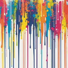Colorful paint drips in various hues against a white background, creating a vibrant and dynamic visual effect.