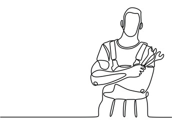Single continuous line drawing mechanic holding the wrench works