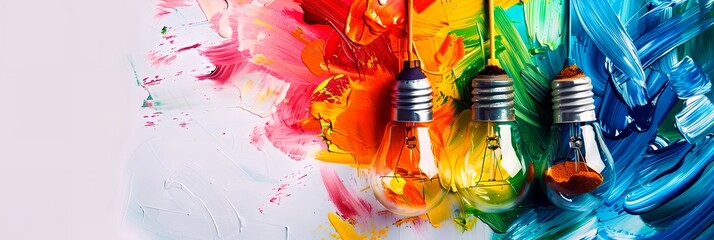 Creative idea concept with colorful background and light bulb - obrazy, fototapety, plakaty