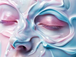 Pink and blue facial mask applied on a woman's face, beauty treatments concept photography