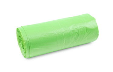 Roll of light green garbage bags isolated on white