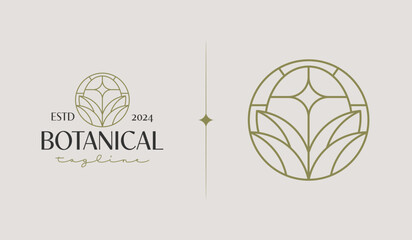 Botanical Plant Leaf Flower Logo Template. Universal creative premium symbol. Vector illustration. Creative Minimal design template. Symbol for Corporate Business Identity