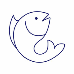 Minimal fish icons showing aquatic animals with various fins, scales, tails and gills swimming in water, as a skeleton or in a bowl. Thin line art about fish. Editable Stroke. Fish icon line. Eps 10