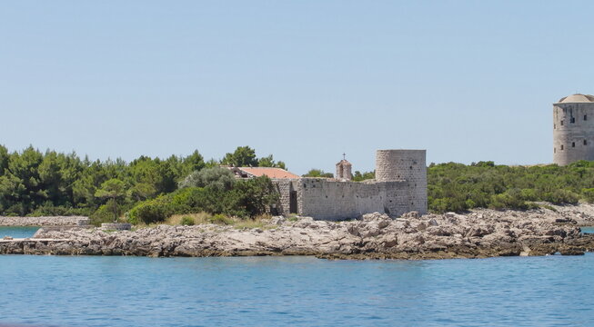 Coast of the island of Brac in Croatia. View from the sea in summer