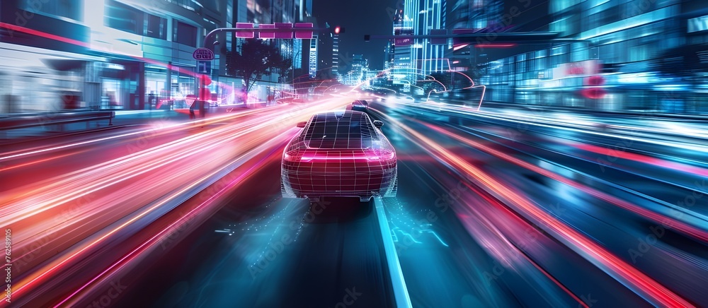 Poster modern smart car technology intelligent system using heads up display (hud) autonomous self driving