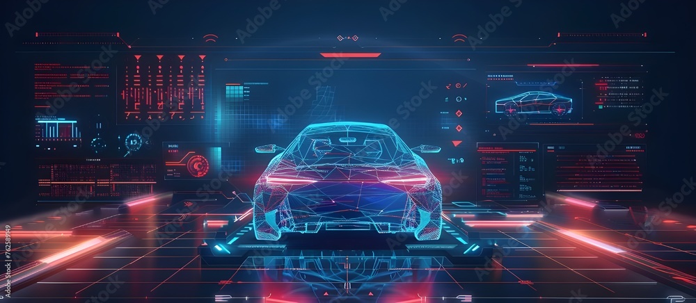 Aufkleber Automotive projection, hardware diagnostics condition of car. HUD graphic touch user interface elements set.