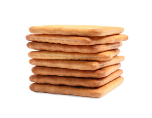 Tasty crispy square crackers isolated on white