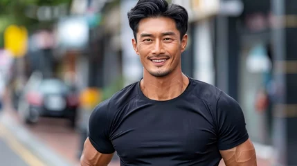 Keuken spatwand met foto Active asian man enjoying running and jogging for health, fitness, and happiness © Ilja