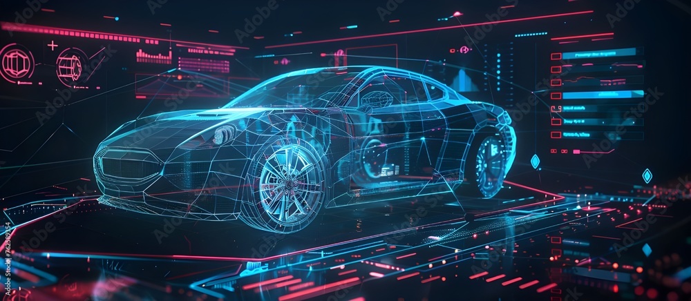 Poster Mechanical scheme HUD style. Dashboard interface future engineering with Modern interface Sky-fi.