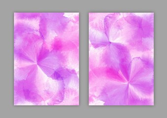 Watercolor background template collection. Abstract watercolor in pink purple colors. Hand drawn illustration . Watercolour brush strokes. Flower backdrop. Art background for cards, flyer, poster
