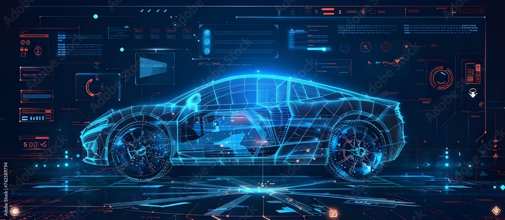 Poster car service future with hud interface. diagnostic auto, with infographics, analysis and statistic.