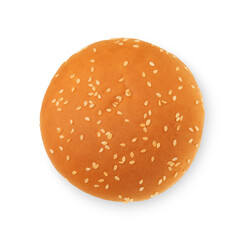 One fresh hamburger bun isolated on white, top view