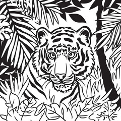 Tiger head isolater on white background hand drawn
