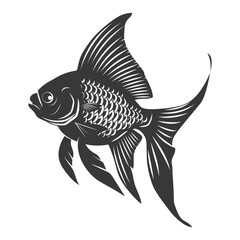 Silhouette Cute goldfish full body black color only