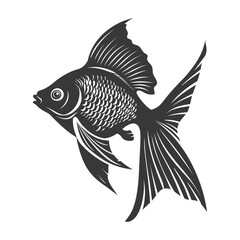 Silhouette Cute goldfish full body black color only