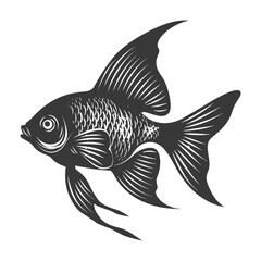 Silhouette Cute goldfish full body black color only