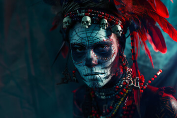 Fantasy, horror woman, witch, evil makeup, face, Art, scary, african, spell, skull, voodoo people, shaman, traditional 