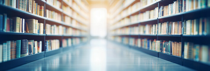 Public library banner blurred for background, business school and education concept, academic books, study hd