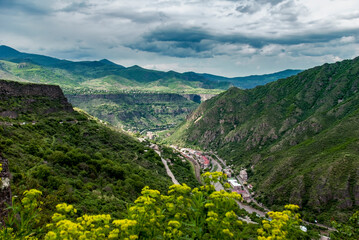 Town of Alaverdi in Lori Province of Armenia, located on hillsides of Debed River canyon. Beautiful...