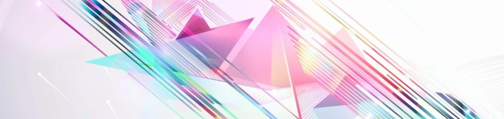 A white background with colorful geometric shapes and lines include pastel pink, blue, green, purple and mint Generative AI