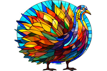 Vibrant Stained Glass Turkey Design for Thanksgiving Isolated on Transparent Background PNG format