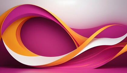 Picture a bold, abstract wave of bright magenta and orange, with sweeping arcs and flourishes of white and yellow.