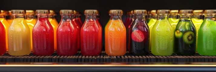 Fruit juice beverage production line process at drink factory with conveyor belt system