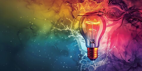 Creative idea concept with colorful background and light bulb - obrazy, fototapety, plakaty