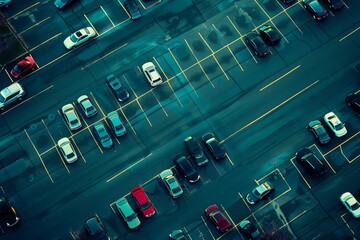 car parking lot of parked cars top view