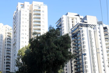 Modern appearance of high-rise buildings and structures made of glass and concrete.