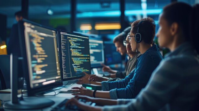 Programmer working with software development and data coding in office AIG41