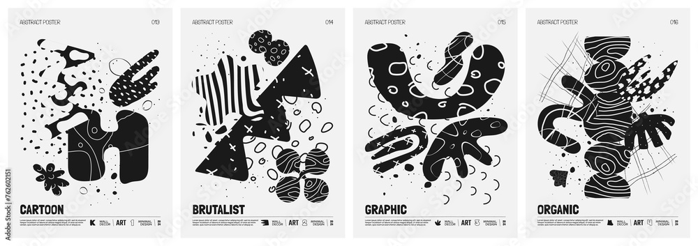 Aufkleber black and white vector minimalistic posters with bizarre abstract geometric unusual shapes and forms