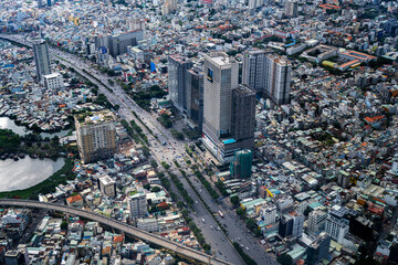 Dynamic Urban Grid: Close Aerial View Over Ho Chi Minh City's Architecture, Vietnam
