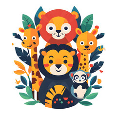 minimalist small cute and fun baby jungle animals in the style of a childrens invitation