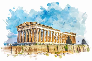 Fotobehang Watercolor ancient architecture of Greece © Watercolor art